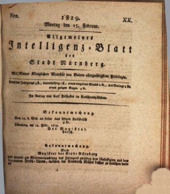 Allgemeines Intelligenz-Blatt der Stadt Nürnberg Montag 15. Februar 1819