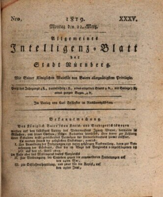 Allgemeines Intelligenz-Blatt der Stadt Nürnberg Montag 22. März 1819