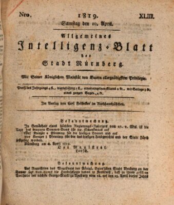 Allgemeines Intelligenz-Blatt der Stadt Nürnberg Samstag 10. April 1819