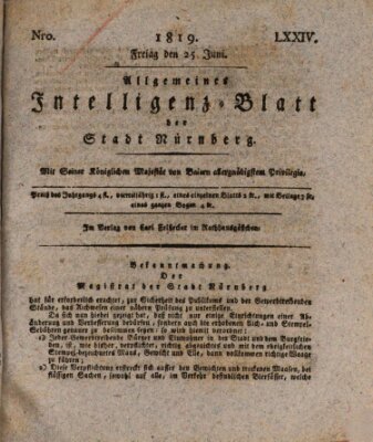 Allgemeines Intelligenz-Blatt der Stadt Nürnberg Freitag 25. Juni 1819