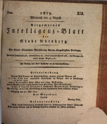 Allgemeines Intelligenz-Blatt der Stadt Nürnberg Mittwoch 4. August 1819