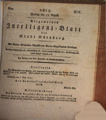 Allgemeines Intelligenz-Blatt der Stadt Nürnberg Freitag 13. August 1819
