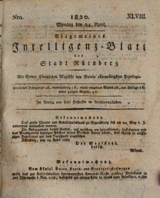 Allgemeines Intelligenz-Blatt der Stadt Nürnberg Montag 24. April 1820