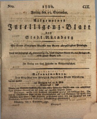 Allgemeines Intelligenz-Blatt der Stadt Nürnberg Freitag 15. September 1820