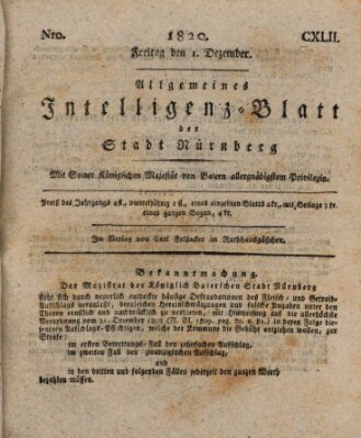 Allgemeines Intelligenz-Blatt der Stadt Nürnberg Freitag 1. Dezember 1820