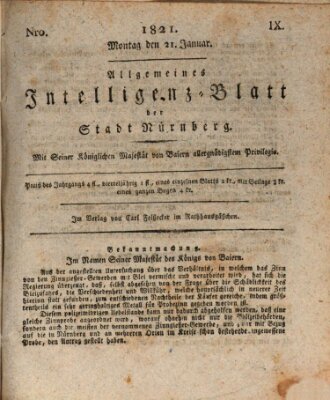 Allgemeines Intelligenz-Blatt der Stadt Nürnberg Sonntag 21. Januar 1821