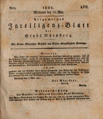 Allgemeines Intelligenz-Blatt der Stadt Nürnberg Mittwoch 16. Mai 1821