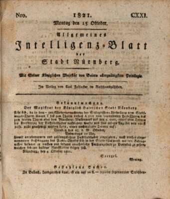 Allgemeines Intelligenz-Blatt der Stadt Nürnberg Montag 15. Oktober 1821