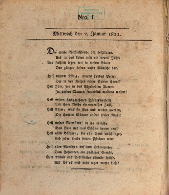 Allgemeines Intelligenz-Blatt der Stadt Nürnberg Mittwoch 2. Januar 1822