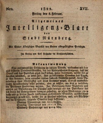 Allgemeines Intelligenz-Blatt der Stadt Nürnberg Freitag 8. Februar 1822
