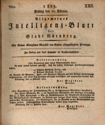 Allgemeines Intelligenz-Blatt der Stadt Nürnberg Freitag 21. Februar 1823