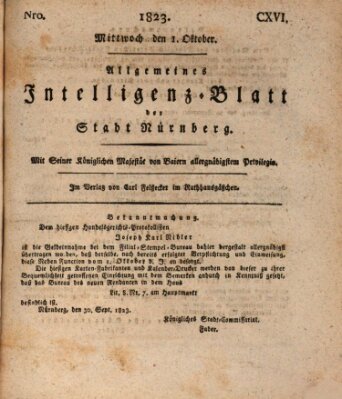 Allgemeines Intelligenz-Blatt der Stadt Nürnberg Mittwoch 1. Oktober 1823