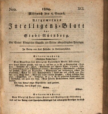 Allgemeines Intelligenz-Blatt der Stadt Nürnberg Mittwoch 4. August 1824