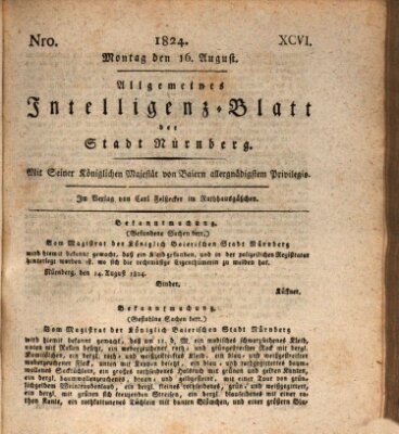 Allgemeines Intelligenz-Blatt der Stadt Nürnberg Montag 16. August 1824