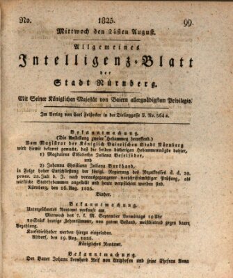 Allgemeines Intelligenz-Blatt der Stadt Nürnberg Mittwoch 24. August 1825