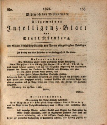 Allgemeines Intelligenz-Blatt der Stadt Nürnberg Mittwoch 23. November 1825