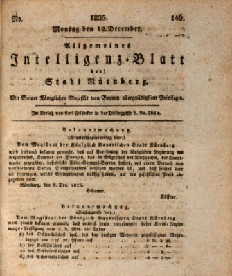 Allgemeines Intelligenz-Blatt der Stadt Nürnberg Montag 12. Dezember 1825