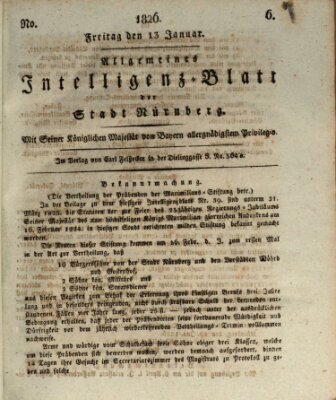 Allgemeines Intelligenz-Blatt der Stadt Nürnberg Freitag 13. Januar 1826