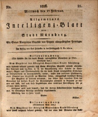 Allgemeines Intelligenz-Blatt der Stadt Nürnberg Freitag 17. Februar 1826