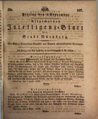 Allgemeines Intelligenz-Blatt der Stadt Nürnberg Freitag 8. September 1826