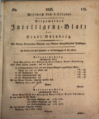 Allgemeines Intelligenz-Blatt der Stadt Nürnberg Mittwoch 4. Oktober 1826