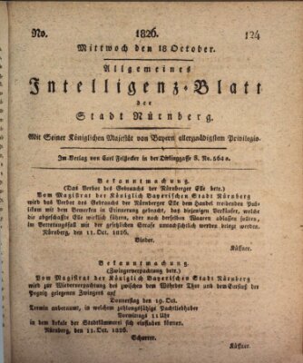 Allgemeines Intelligenz-Blatt der Stadt Nürnberg Mittwoch 18. Oktober 1826