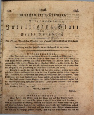 Allgemeines Intelligenz-Blatt der Stadt Nürnberg Freitag 15. Dezember 1826