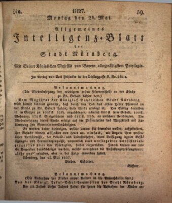 Allgemeines Intelligenz-Blatt der Stadt Nürnberg Montag 21. Mai 1827