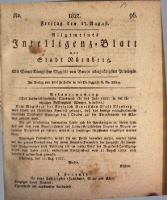 Allgemeines Intelligenz-Blatt der Stadt Nürnberg Freitag 17. August 1827