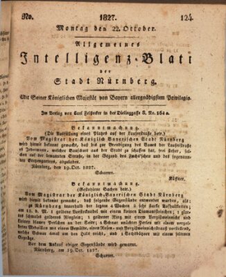 Allgemeines Intelligenz-Blatt der Stadt Nürnberg Montag 22. Oktober 1827