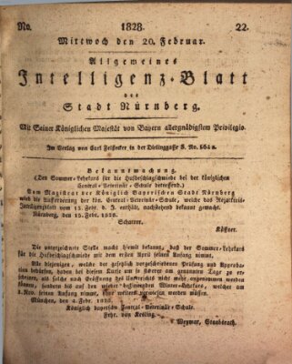Allgemeines Intelligenz-Blatt der Stadt Nürnberg Mittwoch 20. Februar 1828
