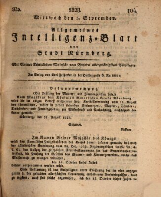 Allgemeines Intelligenz-Blatt der Stadt Nürnberg Mittwoch 3. September 1828
