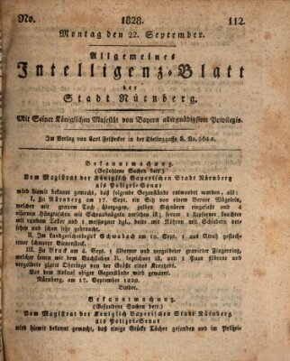 Allgemeines Intelligenz-Blatt der Stadt Nürnberg Montag 22. September 1828