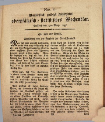 Churfürstlich gnädigst privilegirtes oberpfälzisch-staatistisches Wochenblat (Oberpfälzisches Wochenblat) Donnerstag 19. März 1795