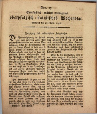 Churfürstlich gnädigst privilegirtes oberpfälzisch-staatistisches Wochenblat (Oberpfälzisches Wochenblat) Donnerstag 2. Juli 1795