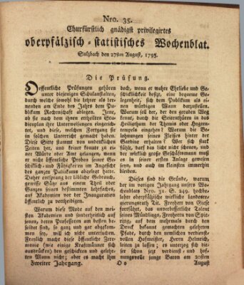 Churfürstlich gnädigst privilegirtes oberpfälzisch-staatistisches Wochenblat (Oberpfälzisches Wochenblat) Donnerstag 27. August 1795