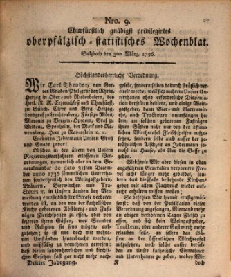 Churfürstlich gnädigst privilegirtes oberpfälzisch-staatistisches Wochenblat (Oberpfälzisches Wochenblat) Donnerstag 3. März 1796
