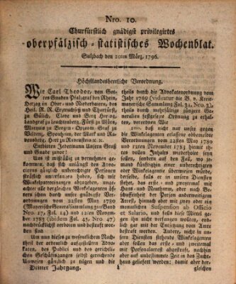 Churfürstlich gnädigst privilegirtes oberpfälzisch-staatistisches Wochenblat (Oberpfälzisches Wochenblat) Donnerstag 10. März 1796
