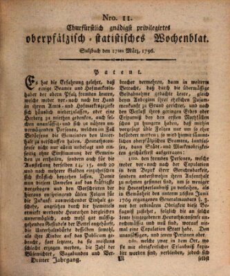 Churfürstlich gnädigst privilegirtes oberpfälzisch-staatistisches Wochenblat (Oberpfälzisches Wochenblat) Donnerstag 17. März 1796