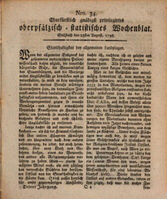 Churfürstlich gnädigst privilegirtes oberpfälzisch-staatistisches Wochenblat (Oberpfälzisches Wochenblat) Donnerstag 25. August 1796