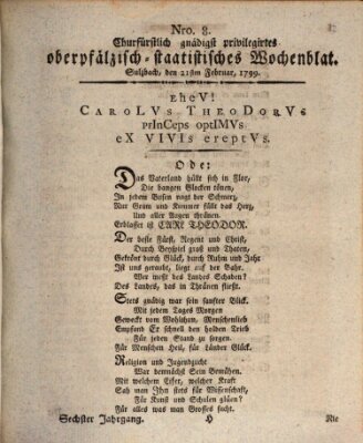 Churfürstlich gnädigst privilegirtes oberpfälzisch-staatistisches Wochenblat (Oberpfälzisches Wochenblat) Donnerstag 21. Februar 1799