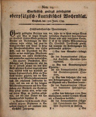 Churfürstlich gnädigst privilegirtes oberpfälzisch-staatistisches Wochenblat (Oberpfälzisches Wochenblat) Donnerstag 13. Juni 1799