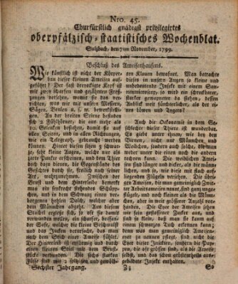 Churfürstlich gnädigst privilegirtes oberpfälzisch-staatistisches Wochenblat (Oberpfälzisches Wochenblat) Donnerstag 7. November 1799