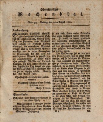 Oberpfälzisches Wochenblat Donnerstag 14. August 1800