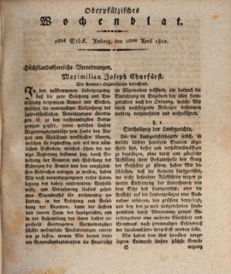 Oberpfälzisches Wochenblat Freitag 16. April 1802