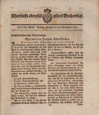 Churfürstl. Oberpfälzisches Wochenblat (Oberpfälzisches Wochenblat) Freitag 9. September 1803