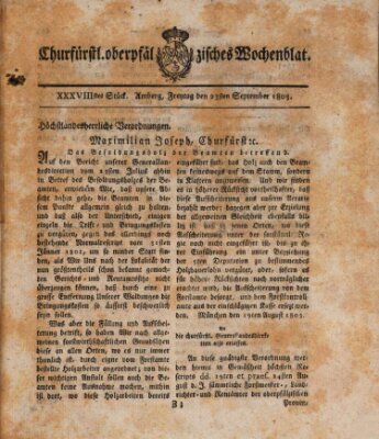 Churfürstl. Oberpfälzisches Wochenblat (Oberpfälzisches Wochenblat) Freitag 23. September 1803