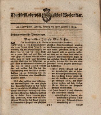 Churfürstl. Oberpfälzisches Wochenblat (Oberpfälzisches Wochenblat) Freitag 25. November 1803