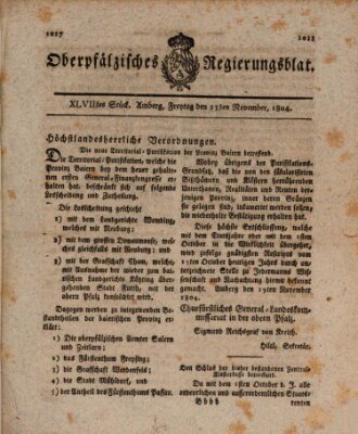 Oberpfälzisches Regierungsblat (Oberpfälzisches Wochenblat) Freitag 23. November 1804