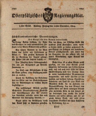Oberpfälzisches Regierungsblat (Oberpfälzisches Wochenblat) Freitag 21. Dezember 1804